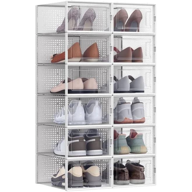 Songmics Pack of 18 Stackable Shoe Storage Organizers, Transparent and