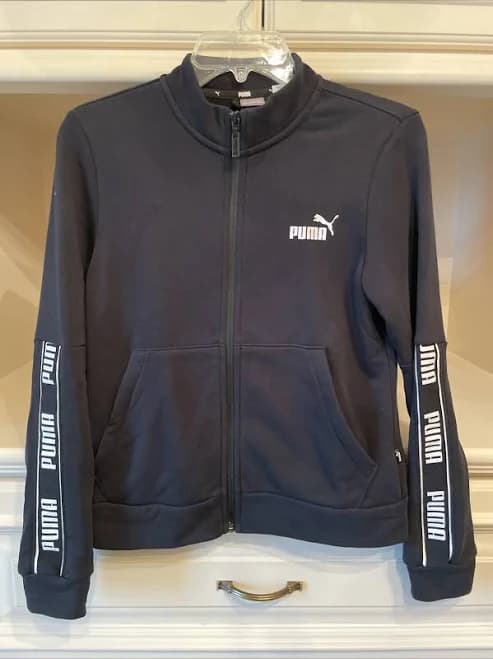 Women’s Puma Zip Up Jacket Black With White Logo Size Small