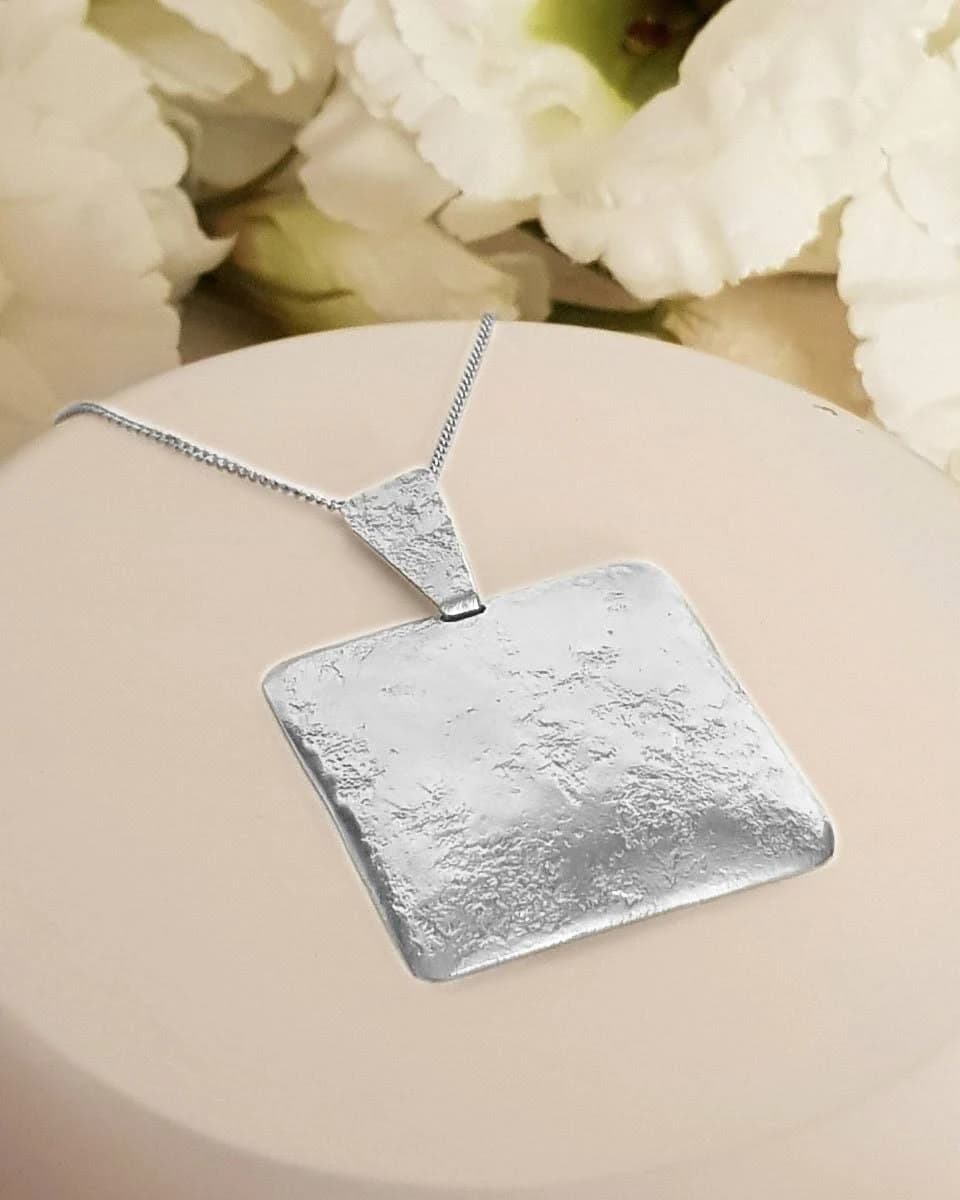 ZadokGold Large Square Silver Pendant Textured