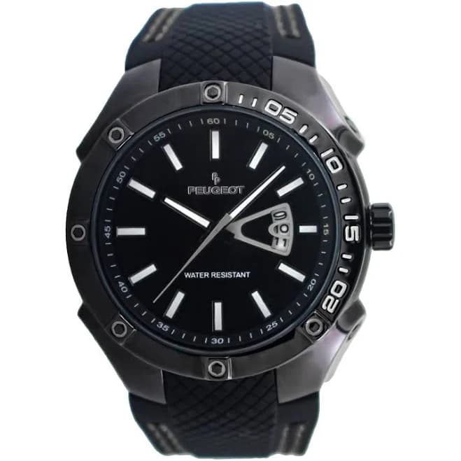Men's 44mm Black Sport Calendar Stitched Rubber Band Watch