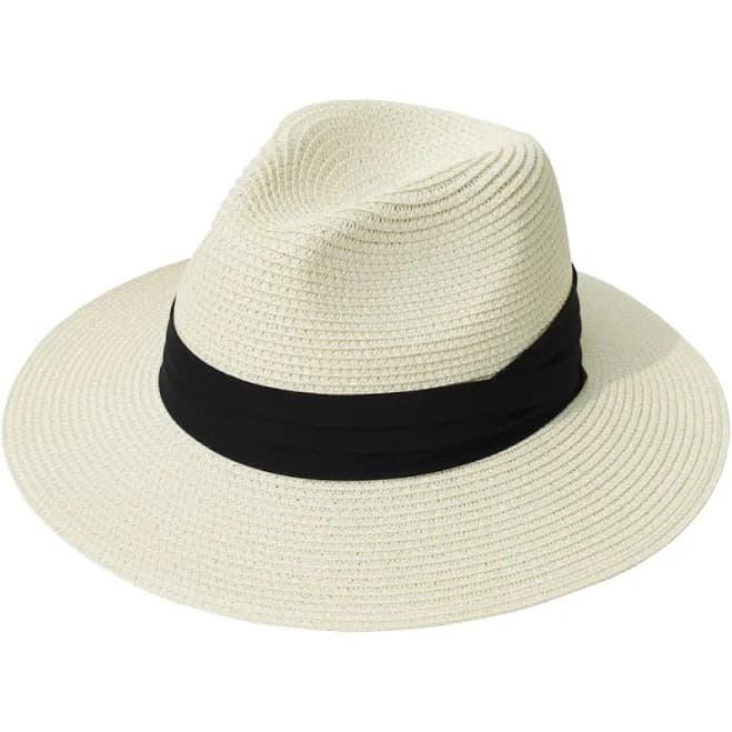 Lanzom Women's Wide Brim Straw Panama Roll Up Hat with UPF50+