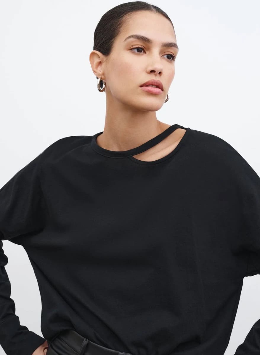 Marcella Long Sleeve Jerome Cutout Top Black Women's