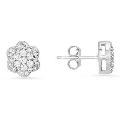 Sterling Silver Flower CZ Stud Earrings