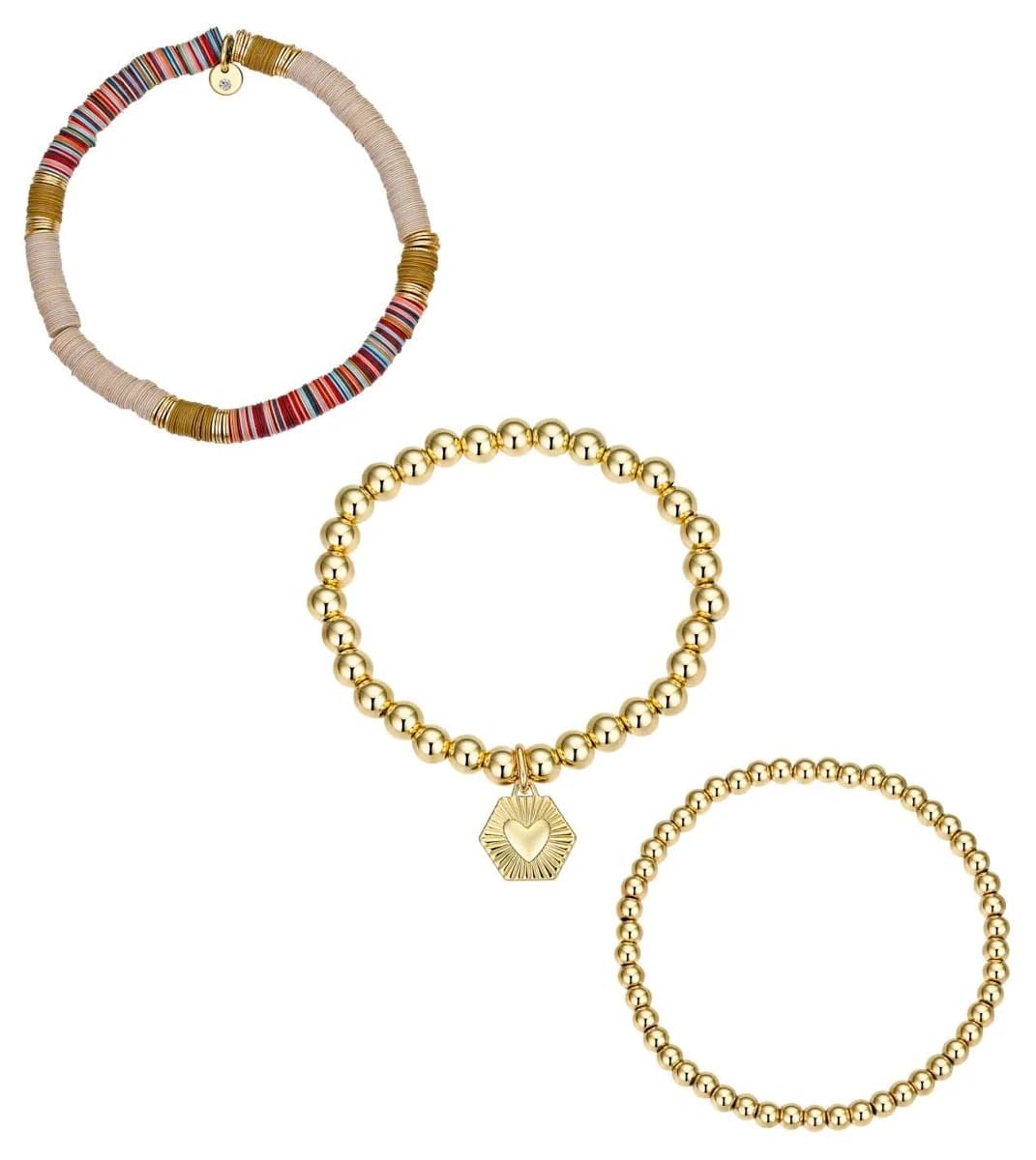 Unwritten Disk Heart Beaded Stretch Bracelet Set