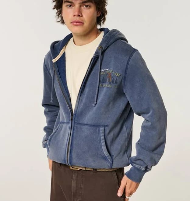 Men's Hollister Holiday Vault Release Zip-Up Logo Graphic Hoodie