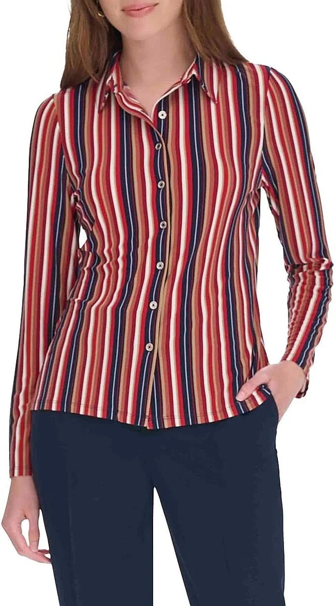 Tommy Hilfiger Women's Long Sleeve Striped Button Down Shirt