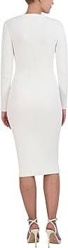 Amazon.com: BCBGMAXAZRIA Women's Long Sleeve Crew Neck Rib Midi Dress with Cutouts, Gardenia, Small : Clothing, Shoes & Jewelry