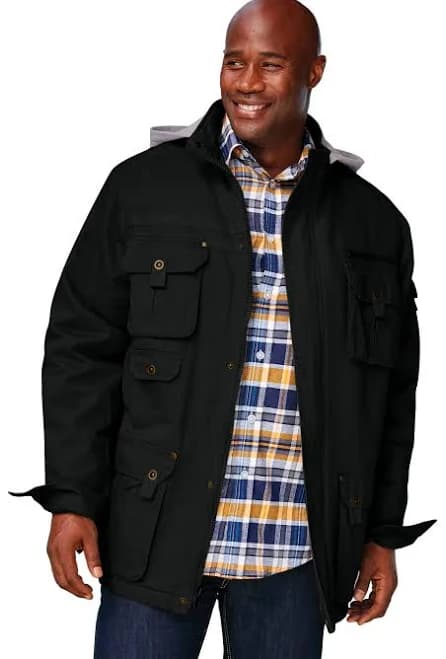 Boulder Creek by Kingsize Men's 9 Pocket Twill Utility Jacket With Removable Hood