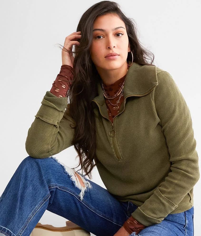 BKE Women's Cotton Quarter Zip Top