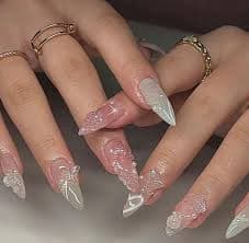 Press on Nails 3D Flower Fairy Pink Green Ombre Stiletto Reusable Handmade Nails - Etsy Canada