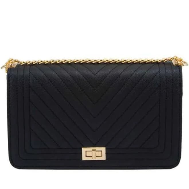 Black Handbag with Gold-Toned Chain Strap (Vegan) | Color: Black/Gold | Size: Os | Fashion_Piles20's Closet