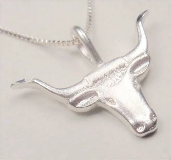 Sterling Silver Bull Texas Cattle Long Horn Brahma Bull Rodeo Pendant