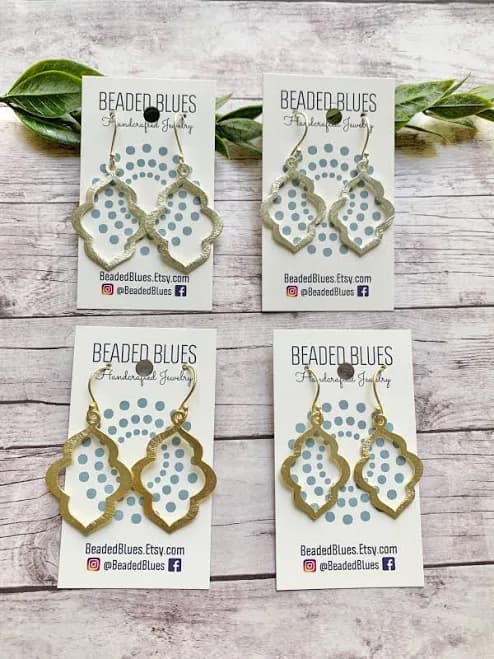 Geometric Gold Silver Quatrefoil Earrings