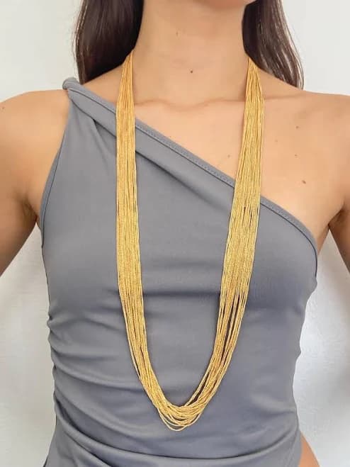 Women's Elegant Long Gold Multi-Strand Necklace