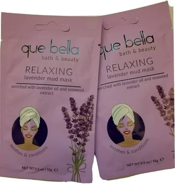 2 Pack- Que Bella Bath & Beauty Relaxing Lavender Mud Mask 0.5 Oz/ 15g