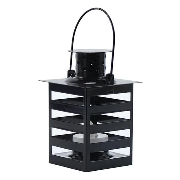 At Home 4.5" Black Metal Lantern with LED Tealight Candle