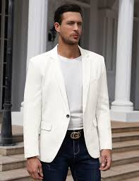 TURETRENDY Men's Casual Sport Coat Lightweight Linen Blazer One Button Business Suit Jackets Stylish Daily Suits White S at Amazon Men's Clothing store