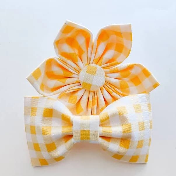 Yellow Gingham Gingham Dog & Cat bow tie/Collar Flower bow tie
