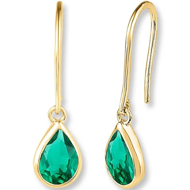 10K Yellow Gold Lab-Created Emerald Drop Earrings