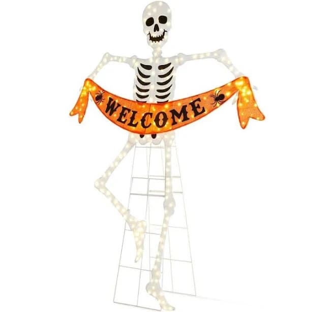 Glitzhome 86.25"H Lighted Halloween Skeleton Outdoor Décor