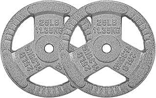 BalanceFrom Tri-Grip Cast Iron Weight Plates Set with 1-Inch Hole, Light Gray, for Standard Barbell, Home Gym, and Strength Training