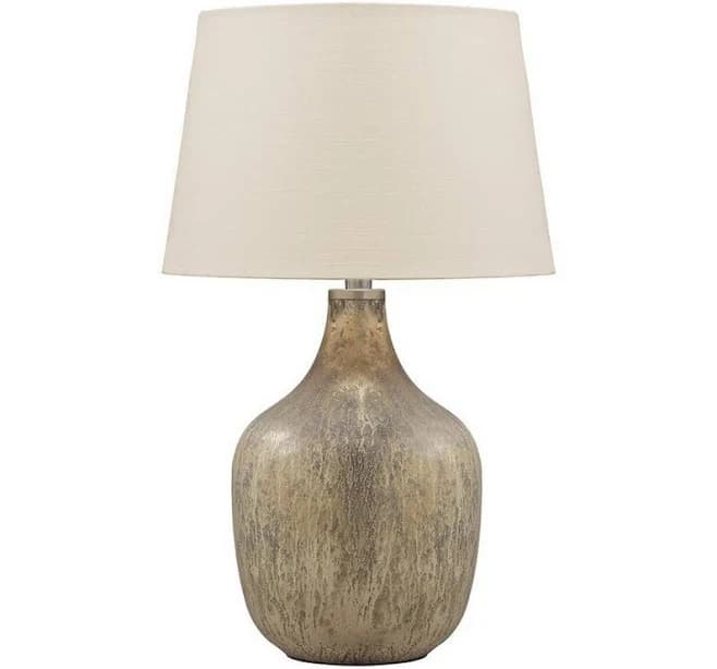 Benjara Mercury Glass Table Lamp with Drum Shade