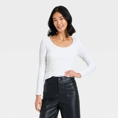 A New Day Women's Slim Fit Ribbed Seamless Long Sleeve Top