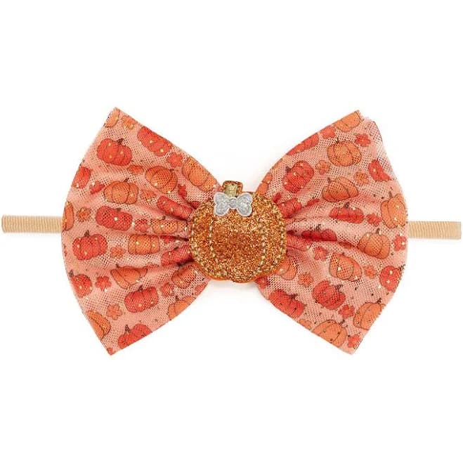 Sweet Wink Pumpkin Daisy Tulle Bow Baby Headband