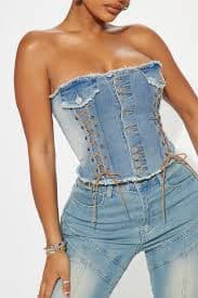 All In Denim Corset Top - Light Wash | Fashion Nova