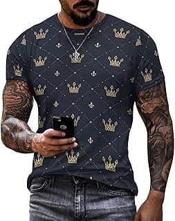 Gold Pattern with King Crowns Mens Graphic Cotton Short Sleeve T-Shirt Tee Tops Shirt Crewneck Shirt Streetwear