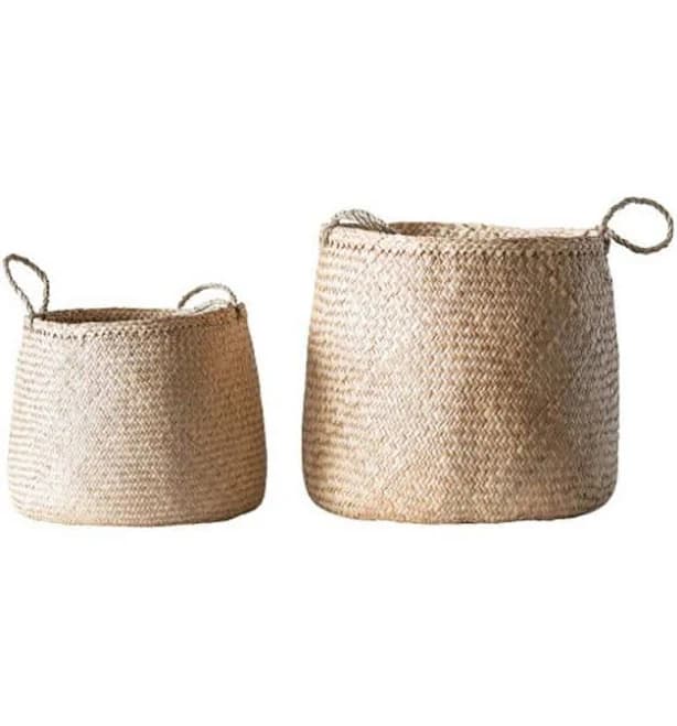 3R Studio Woven Roots Seagrass Basket with Handles (Set of 2)