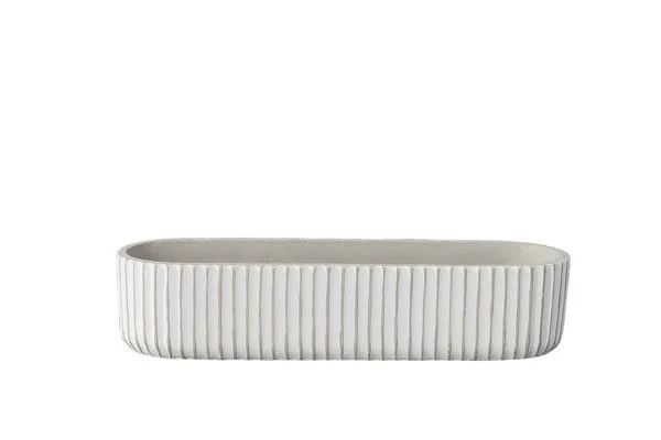 54930 Cement Rectangle Pot with Debossed Column Pattern Design Body LG Painted Finish White..14.50"x4.25"x3.25"H