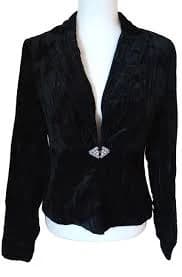 VTG Bob Mackie Studio Ladies Crushed Velvet Blazer Rhinestone Clasp 6 BLK EUC