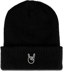 Trendy Apparel Shop Rock On Embroidered Ribbed Cuffed Knit Beanie - Black at Amazon Women's Clothing store