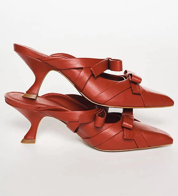 Double Bow Heeled Mules by Maeve in Red, Size: US 5-5.5 / EU 36 at Anthropologie