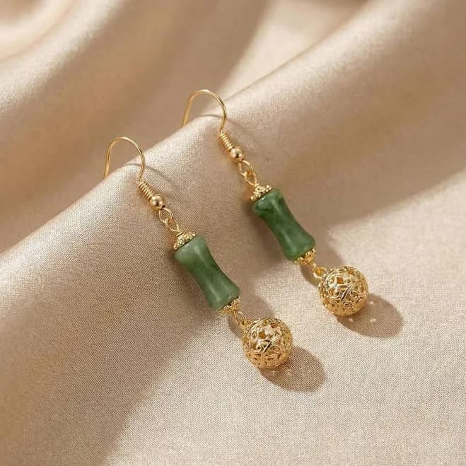 925 Sterling Silver Dainty Olive Stone Dangle Earrings