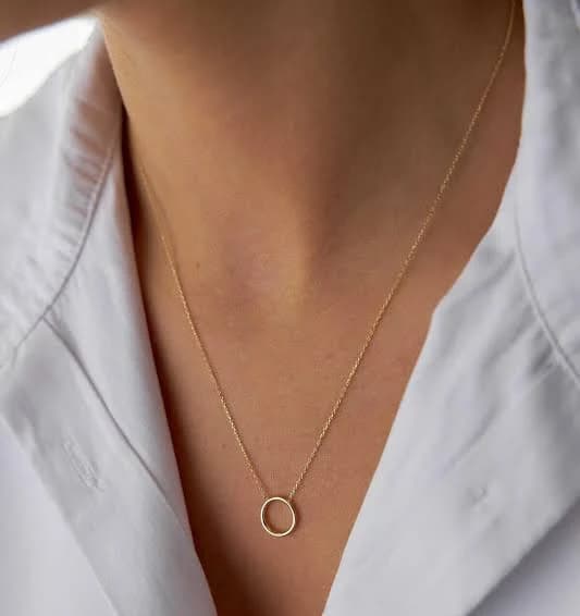 14K Gold Dainty Open Circle Pendant Necklace