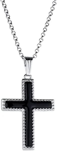 Sterling Silver Onyx Beaded Cross Necklace