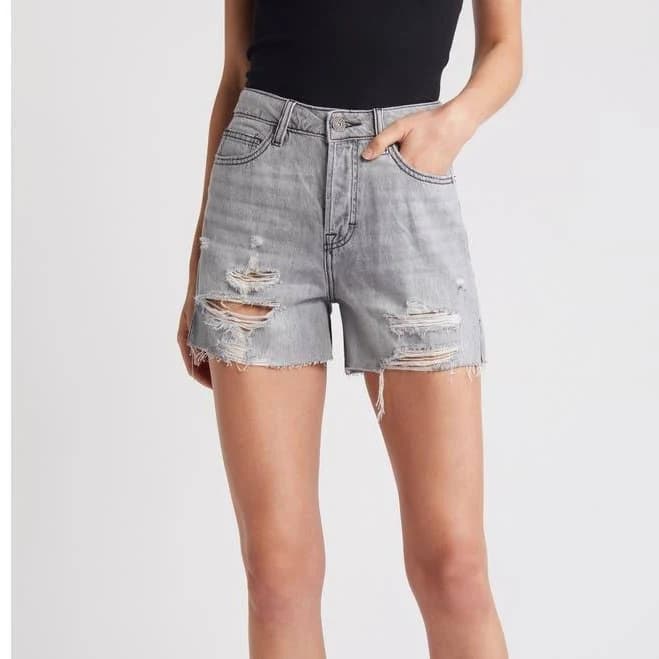 Hidden Jeans Women's Distressed Raw Hem Side Slit Denim Shorts