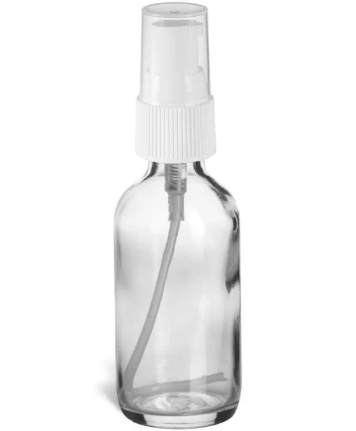 Glass Bottle 2 oz Clear Boston Round with White Treatment Pump by Specialty Bottle