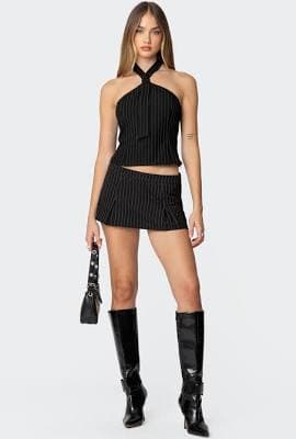 Edikted Women's Karine Pinstripe Pleated Mini Skort