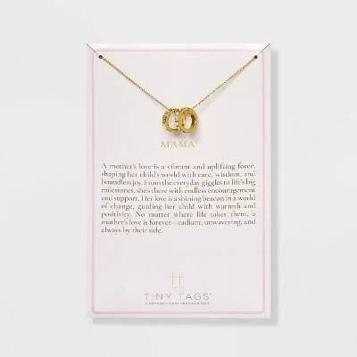14K Gold Ion Plated Rhinestone Cubic Zirconia Mama Circle Pendant Necklace