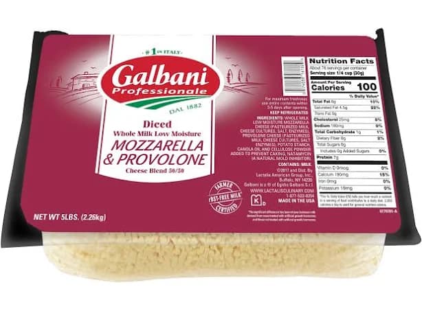 Galbani Professionale Low Moisture Whole Milk Medium Diced Shredded Mozzarella/Provolone Blend Cheese
