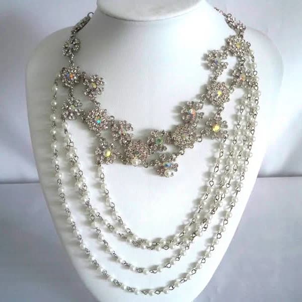 Rhinestone Pearl Bridal Statement Necklace