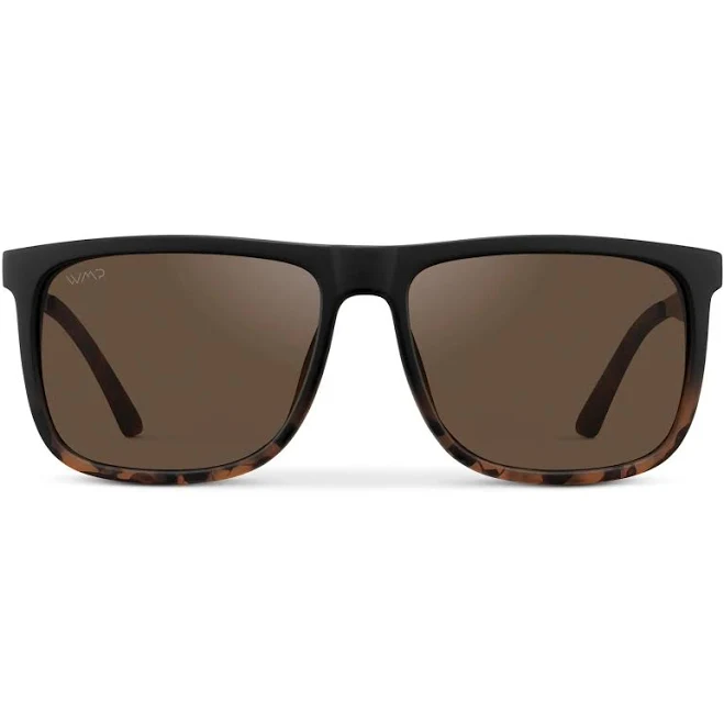 Jacob | Polarized Rectangular Combination Frame Sunglasses Matte Black Tortoise / Brown Lens