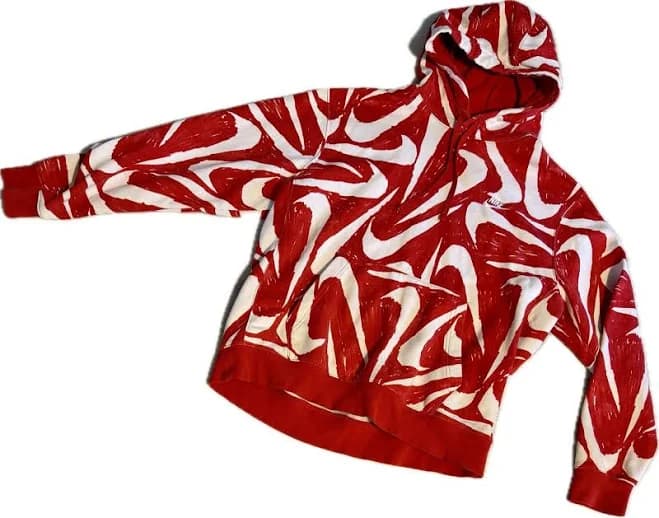 Nike All Over Print Swish Hoodie Red & White Size Large Classic
