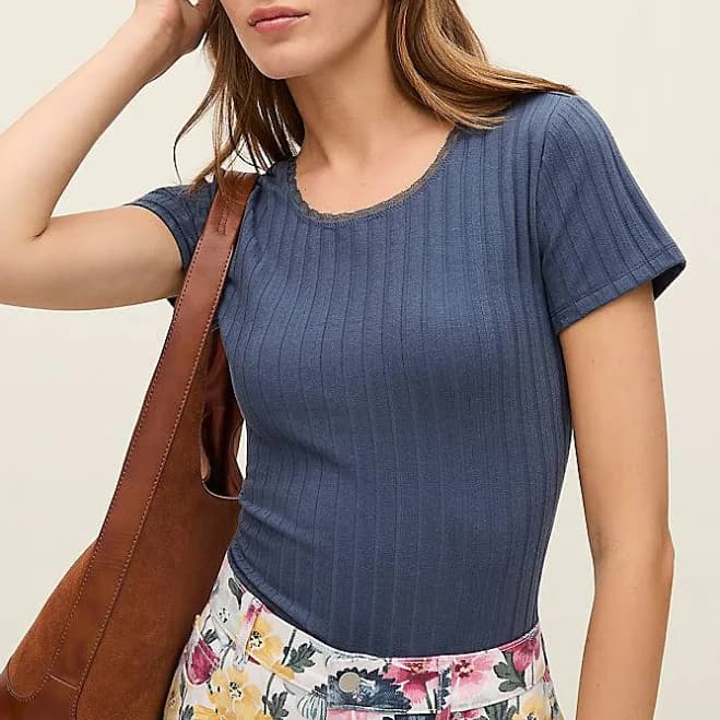 Ann Taylor Women's Lace Trim Pointelle T-Shirt