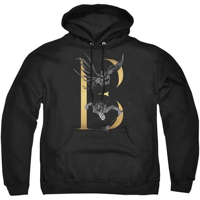Batman B Adult Pull Over Hoodie, Men's, Size: Medium, Black