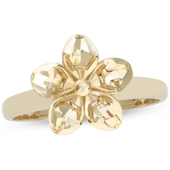14K Yellow Gold Diamond-Cut Flower Ring