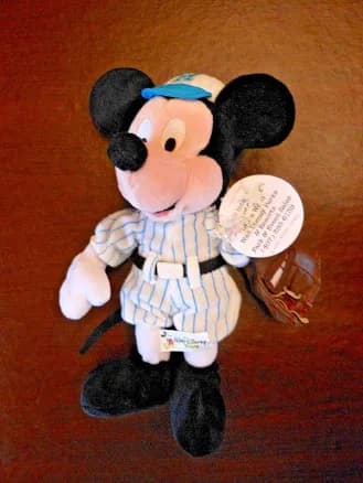 Disney World Mickey Mouse Baseball Player 11" Plush, Stripped uniform with Glove | China